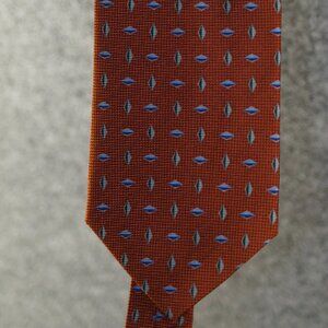 Busati Tie Red Brown Blue Diamond Print Made in Italy Silk Blend Menswear